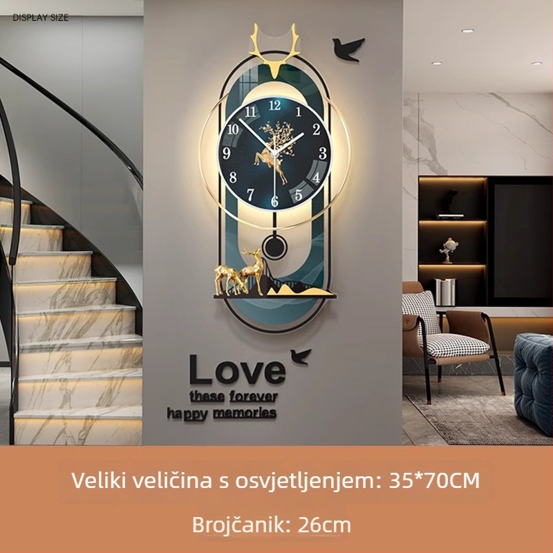 Moderne ovalni zidni sat s mehanizmom JPOK T3, brojčanik od pleksiglasa, napajanje baterijom