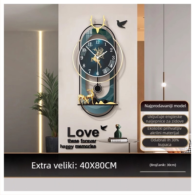 Moderne ovalni zidni sat s mehanizmom JPOK T3, brojčanik od pleksiglasa, napajanje baterijom