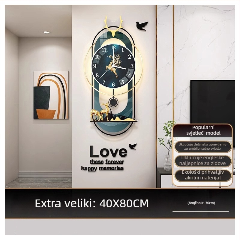 Moderne ovalni zidni sat s mehanizmom JPOK T3, brojčanik od pleksiglasa, napajanje baterijom