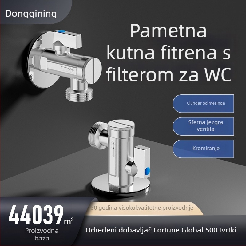 Bakreni kutni ventil visoke propusnosti za pametne toalete, s filtrnom mrežom, model 2119A, CE certifikat.