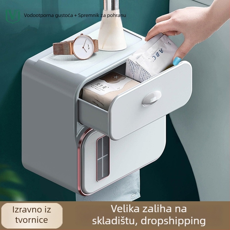 Zidna kutija za toaletni papir, bez bušenja, vodootporna, plastična (model 6252)