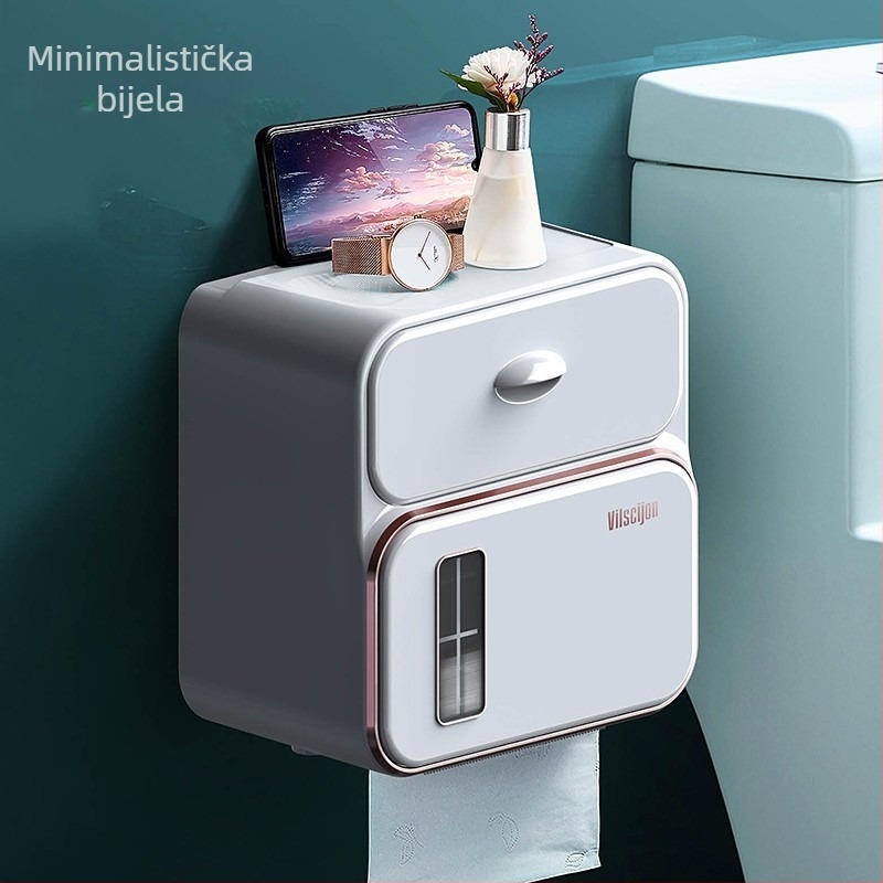 Zidna kutija za toaletni papir, bez bušenja, vodootporna, plastična (model 6252)
