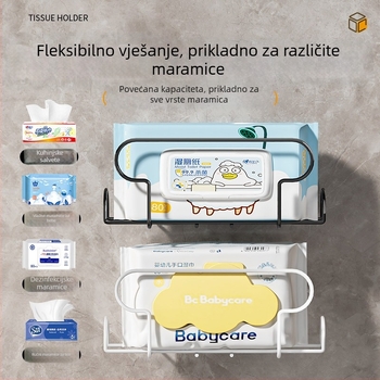 Držač za mokre maramice s usisnom čašom — zidni držač papirnatih maramica (ABS+čelik, elektroplatiranje)