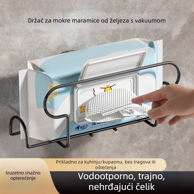Držač za mokre maramice s usisnom čašom — zidni držač papirnatih maramica (ABS+čelik, elektroplatiranje)