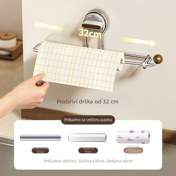 Hedou C Držač za kuhinjski papir sa vakuum hvataljkom, kružnog oblika, materijal: nehrđajući čelik + ABS + drvo + silik gel