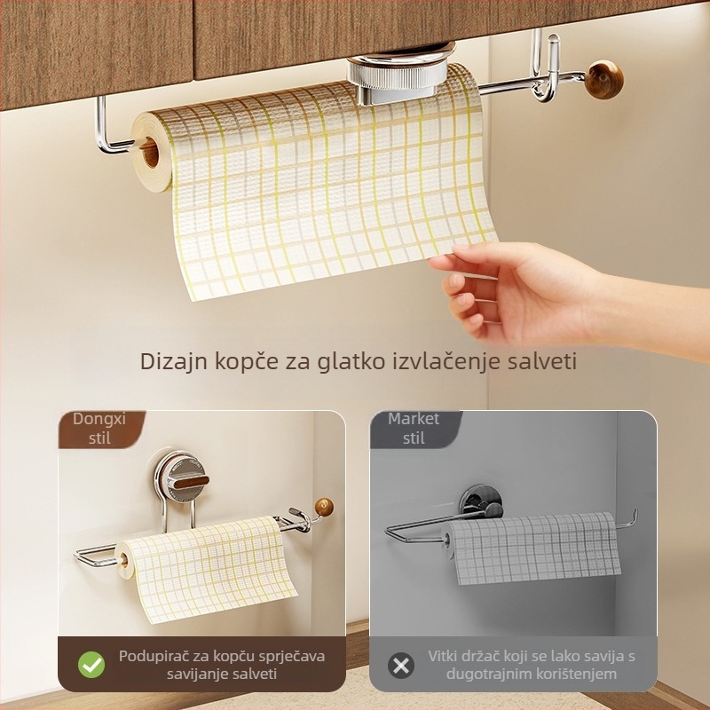 Hedou C Držač za kuhinjski papir sa vakuum hvataljkom, kružnog oblika, materijal: nehrđajući čelik + ABS + drvo + silik gel