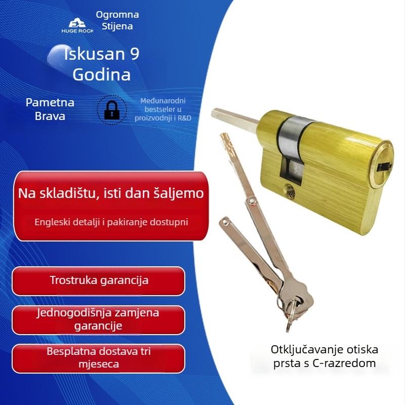 Cilindar za zaključavanje s otiskom prsta, bakreni, automatski, klasa C protiv krađe, za pametne brave