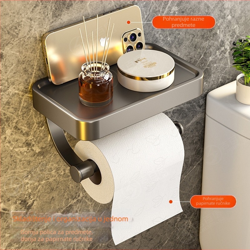 Zidni držač toaletnog papira za kupaonicu — Space aluminij, kvadratni oblik, premaz visoke temperature, stil laganog luksuza.