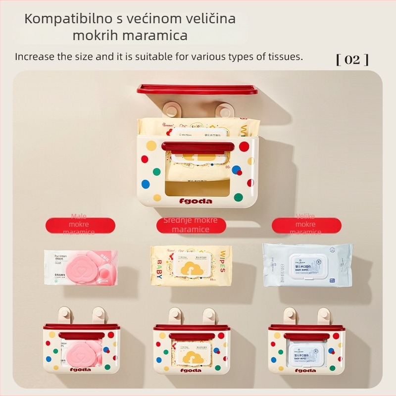 Držač za mokre maramice s usisnom čašicom i držačem papirnatih maramica u obrnutoj poziciji – ABS, kvadratnog oblika, moderni minimalistički stil