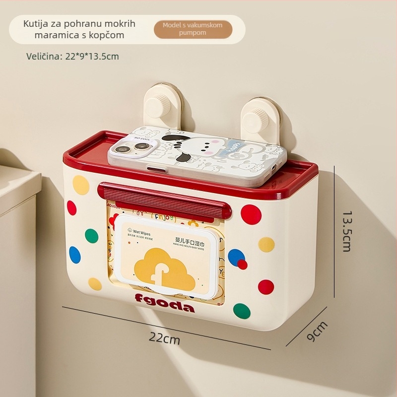 Držač za mokre maramice s usisnom čašicom i držačem papirnatih maramica u obrnutoj poziciji – ABS, kvadratnog oblika, moderni minimalistički stil