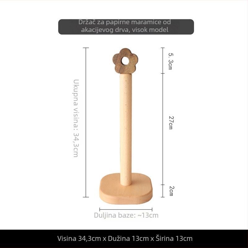 Vertikalni stalak za kuhinjsku papirnu rolnu od bukovog drva, prostor za skladištenje rolni, moderni minimalistički dizajn, prilagodljiv oblik