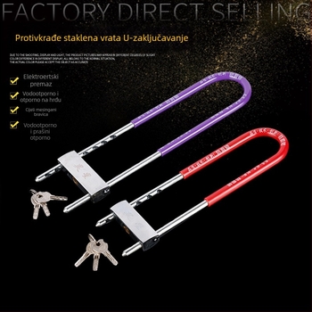 U-oblik zatvara vrata za staklena vrata, model 018, materijal: elektroplatinirano željezo, stil: moderan