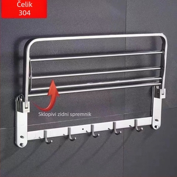 Stalak za ručnike od nehrđajućeg čelika, sklopivi, zidni držač, set od 5 komada, moderan minimalistički dizajn