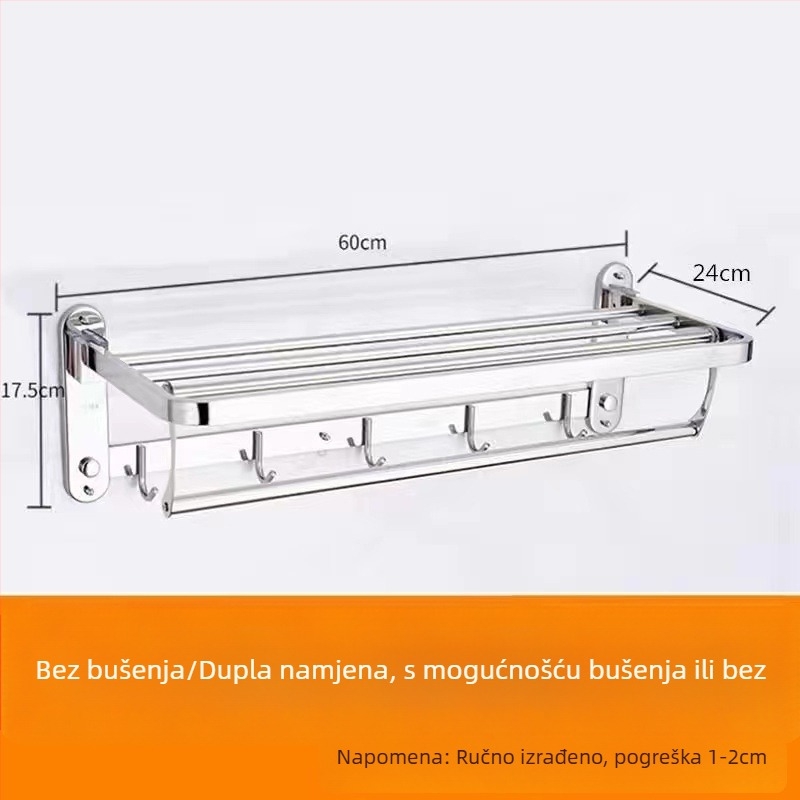 Stalak za ručnike od nehrđajućeg čelika, sklopivi, zidni držač, set od 5 komada, moderan minimalistički dizajn