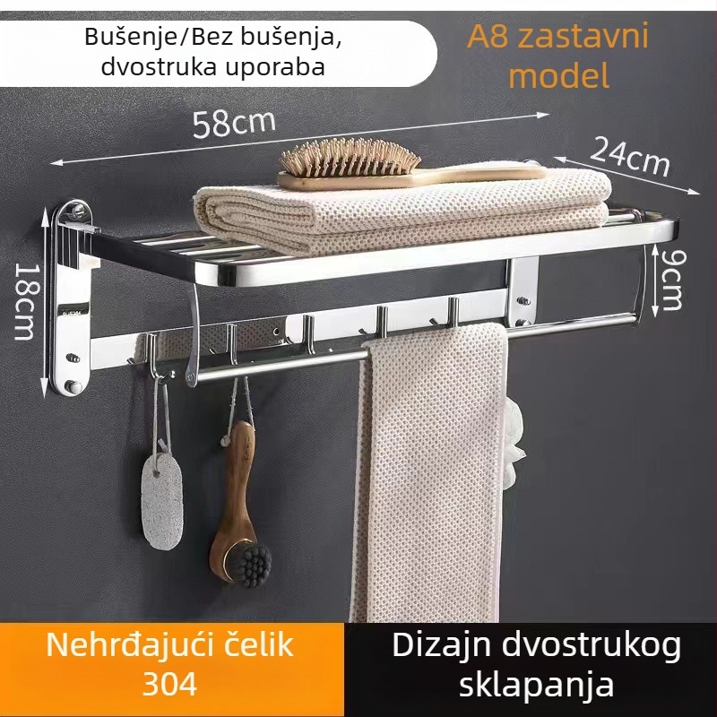 Stalak za ručnike od nehrđajućeg čelika, sklopivi, zidni držač, set od 5 komada, moderan minimalistički dizajn
