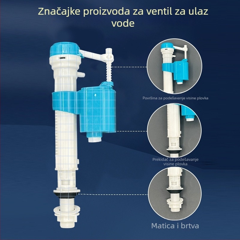 Xinshengjie Set fitinga za spremnik toaleta — univerzalni ventili: dovod vode, plovujući ventil, ventil za ispiranje, odvodni ventil, plastični