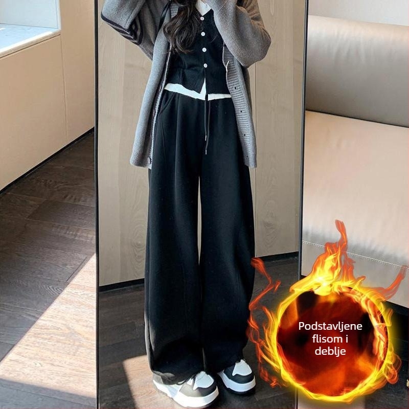 Ženske sportske hlače sa visokim strukom, širokog kroja, mikroelastičnost, jesen 2025