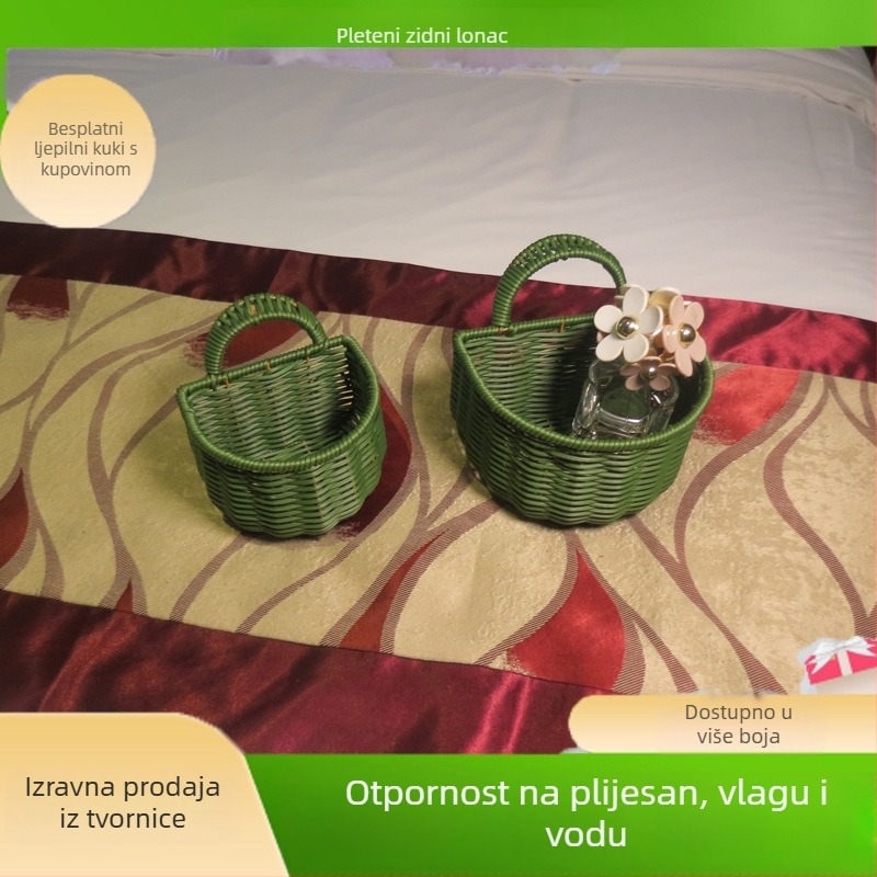 Zidni viseći koš od imitacijskog ratana, ručna izrada, retro stil, Model 10, za voće, povrće, lijekove i kablove