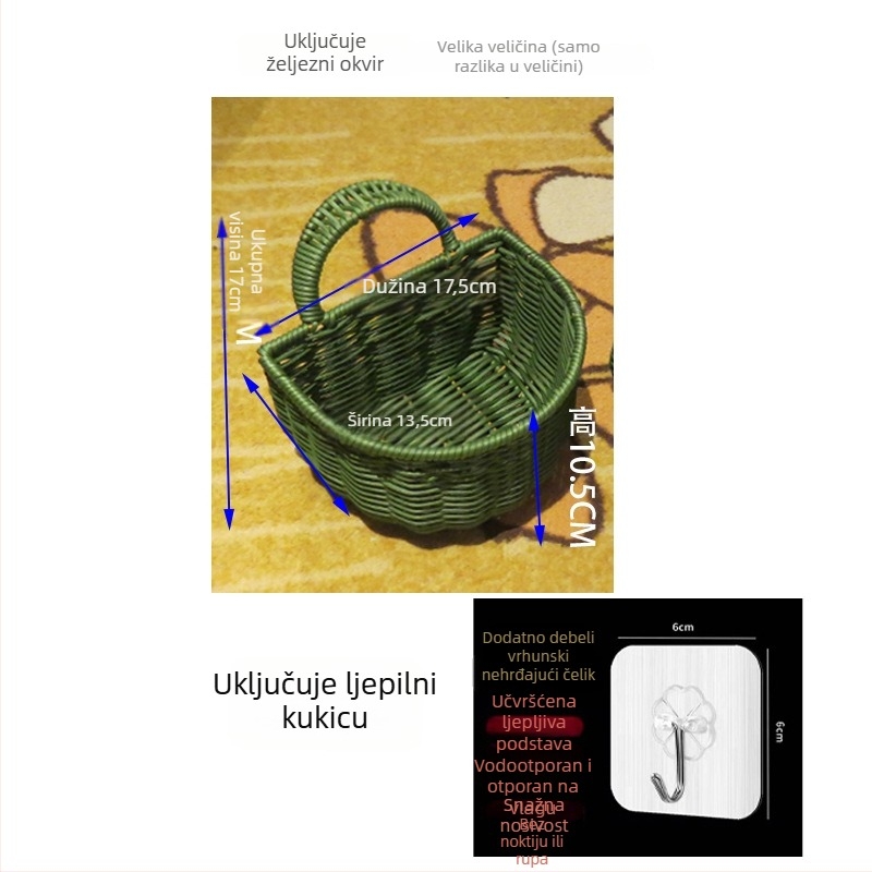 Zidni viseći koš od imitacijskog ratana, ručna izrada, retro stil, Model 10, za voće, povrće, lijekove i kablove