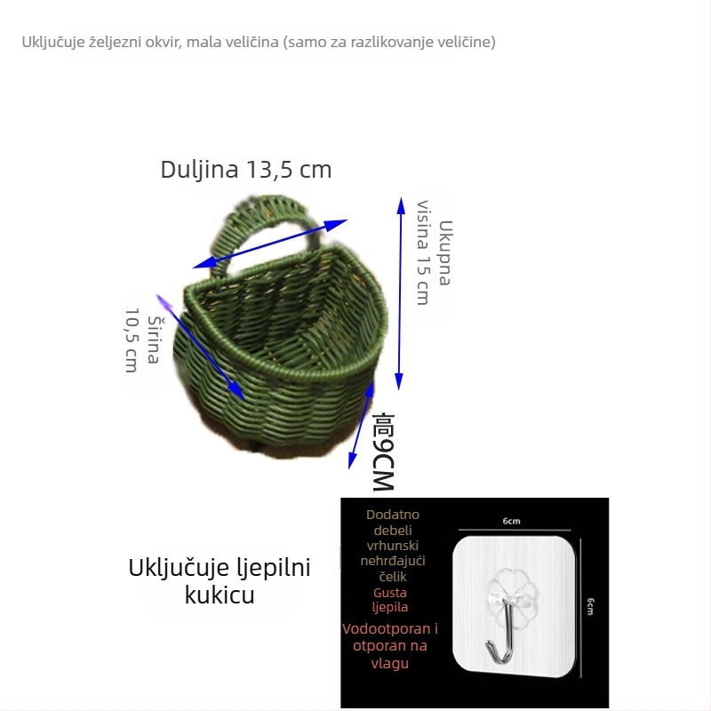 Zidni viseći koš od imitacijskog ratana, ručna izrada, retro stil, Model 10, za voće, povrće, lijekove i kablove