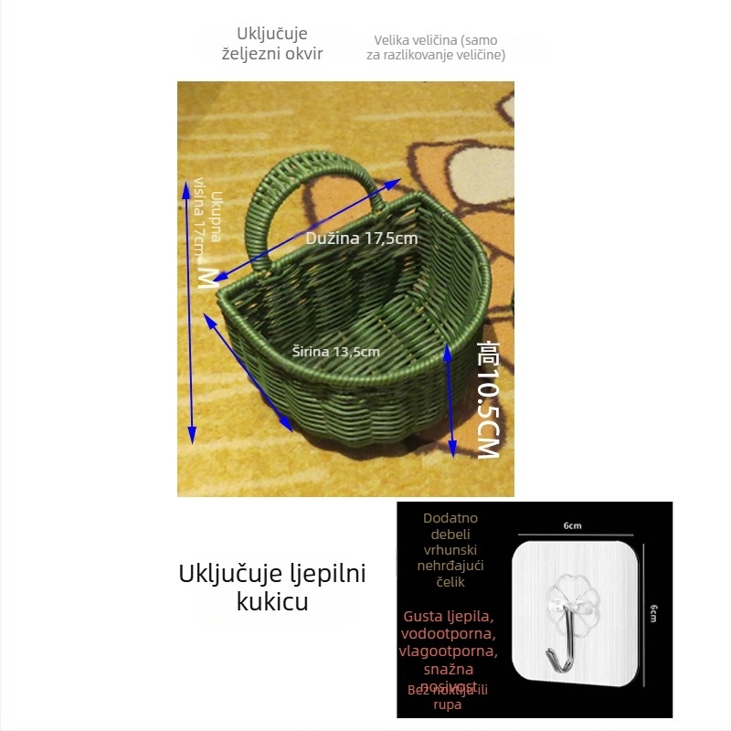 Zidni viseći koš od imitacijskog ratana, ručna izrada, retro stil, Model 10, za voće, povrće, lijekove i kablove