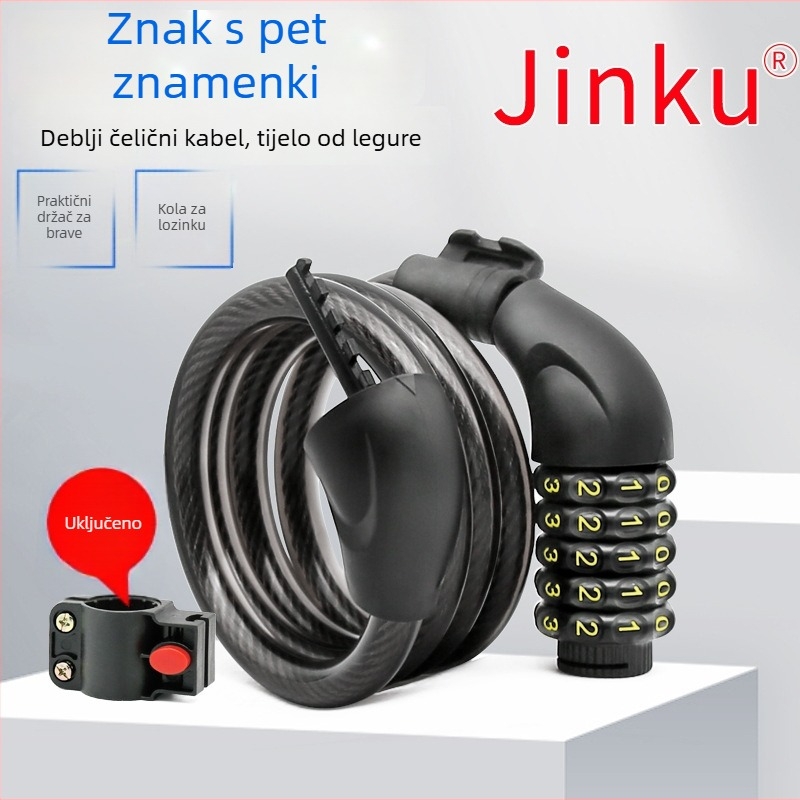 Petocifrena kombinacijska brava za bicikl, marka Jinku, model 420A, od cinkovog legura, pogodna za bicikle, planinske bicikle i električne bicikle (težina 355 g)