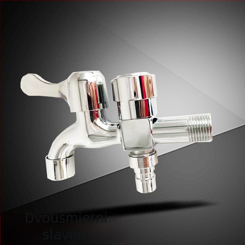 Bakrena višefunkcionalna slavina za perilicu rublja s prednjom i stražnjom dvostrukom uporabom, jedan ulaz, dva izlaza, keramički kartridni ventil, 20 mm priključci, ručna ugradnja, podizni način rada