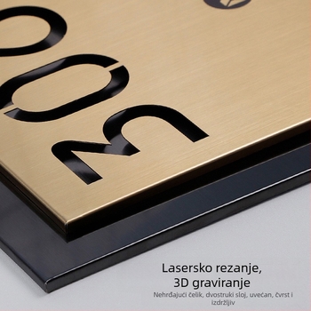 Tablica za vrata od nehrđajućeg čelika, lasersko graviranje, dvostruki sloj šuplje pločice s brojem, vanjska pločica