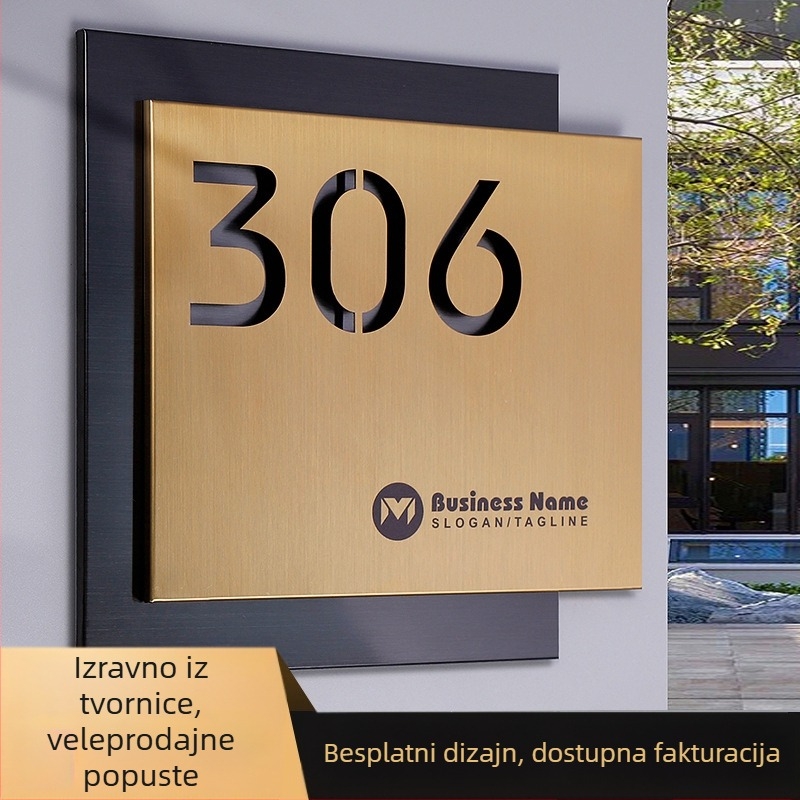Tablica za vrata od nehrđajućeg čelika, lasersko graviranje, dvostruki sloj šuplje pločice s brojem, vanjska pločica