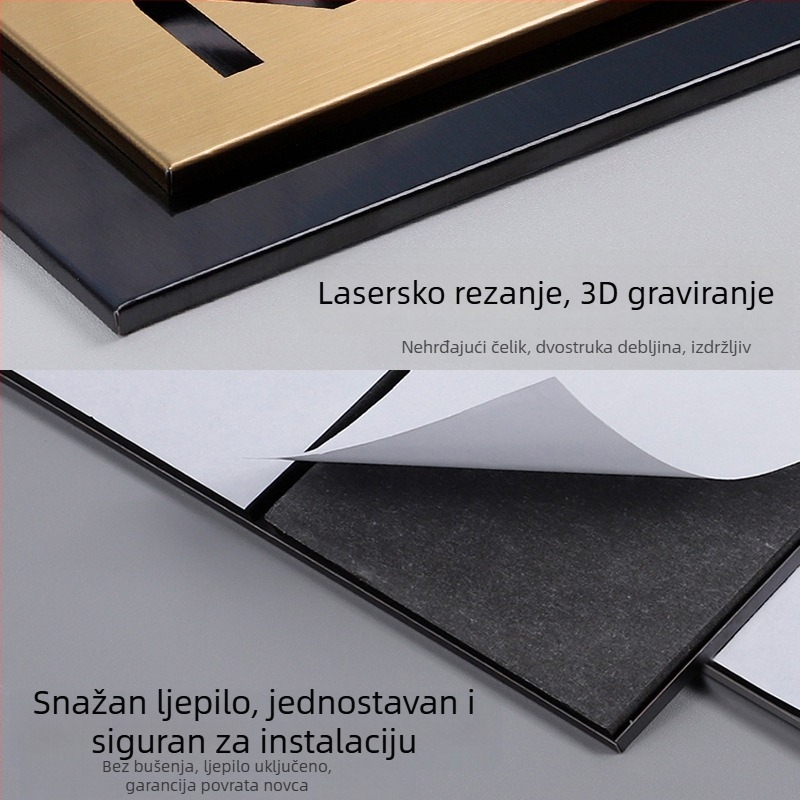Tablica za vrata od nehrđajućeg čelika, lasersko graviranje, dvostruki sloj šuplje pločice s brojem, vanjska pločica