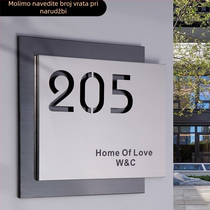 Tablica za vrata od nehrđajućeg čelika, lasersko graviranje, dvostruki sloj šuplje pločice s brojem, vanjska pločica