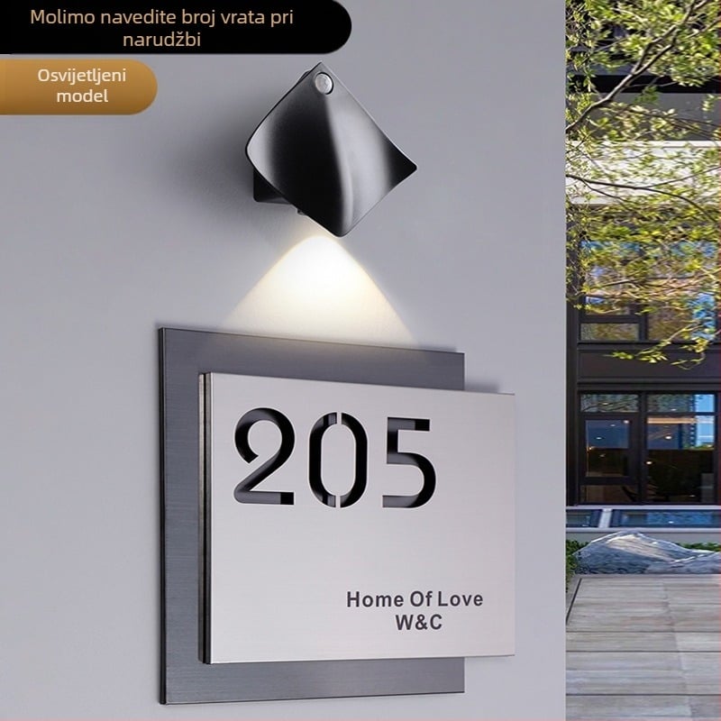 Tablica za vrata od nehrđajućeg čelika, lasersko graviranje, dvostruki sloj šuplje pločice s brojem, vanjska pločica