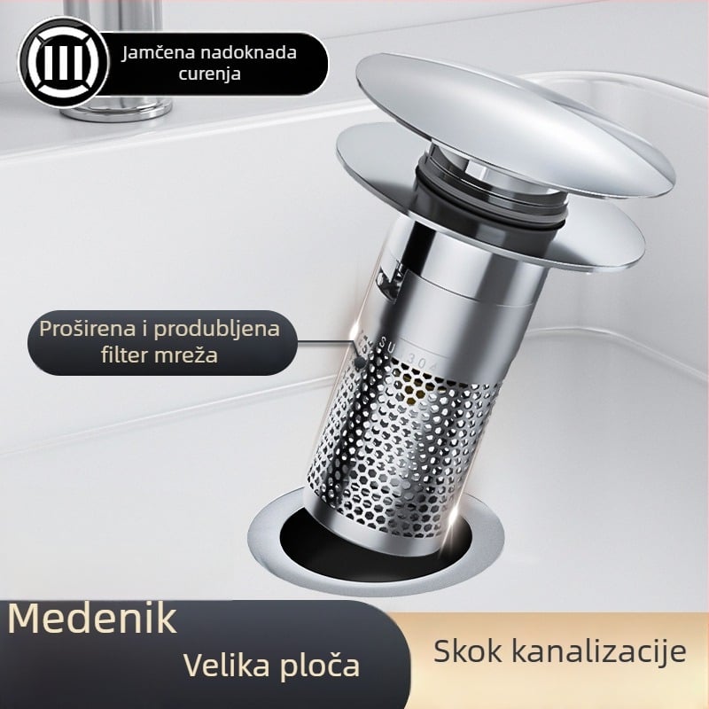 Odvod za umivaonik - 304 nehrđajući čelik, Bounce tip, oblik P-kuta, Nine Glory