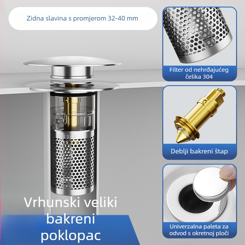 Odvod za umivaonik - 304 nehrđajući čelik, Bounce tip, oblik P-kuta, Nine Glory