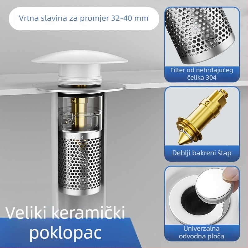 Odvod za umivaonik - 304 nehrđajući čelik, Bounce tip, oblik P-kuta, Nine Glory