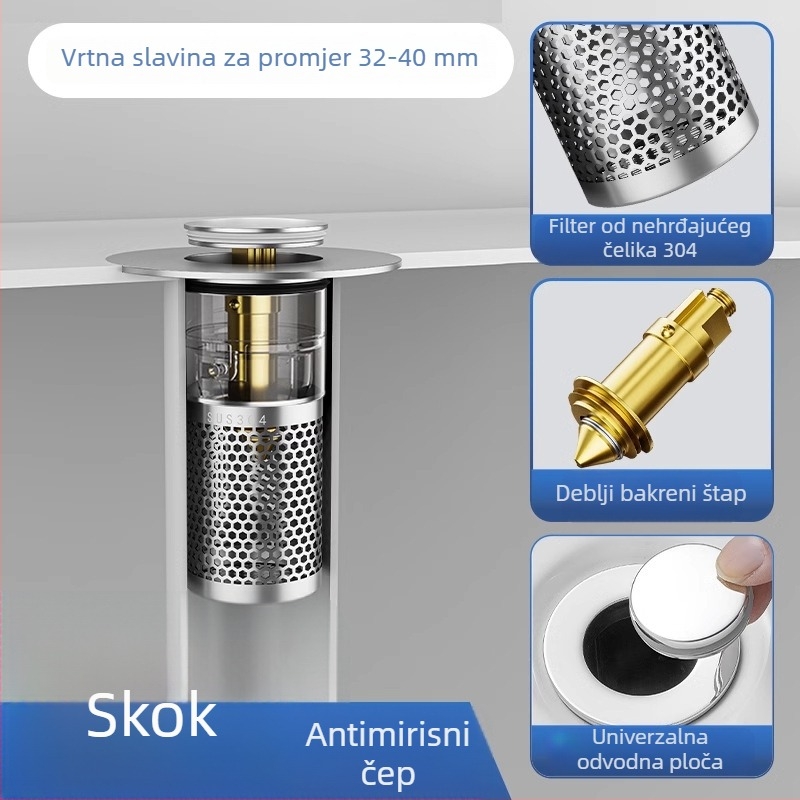 Odvod za umivaonik - 304 nehrđajući čelik, Bounce tip, oblik P-kuta, Nine Glory