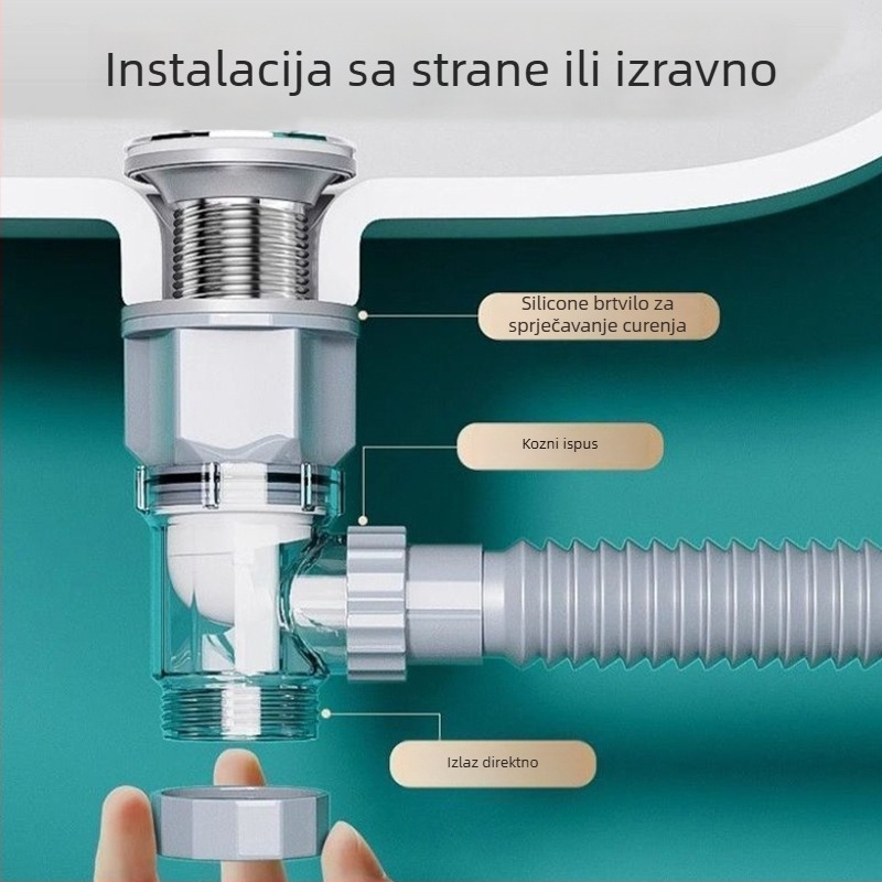 Set odvoda za umivaonik s anti mirisom | Model: Sewer pipe; Oblik: dvostruko vodeni tok; Tip: podizanje; Materijal: EVA; Šifra proizvoda: SCZ111