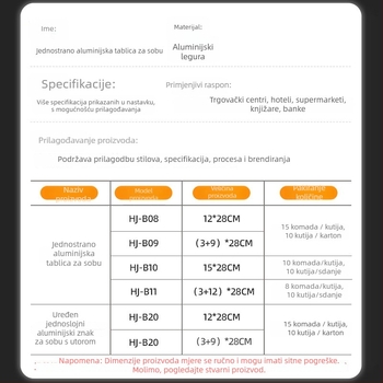 Jednostrana pločica od aluminijskog legura za odjel sa utorom; vodoravna i okomita prazna pločica za vrata
