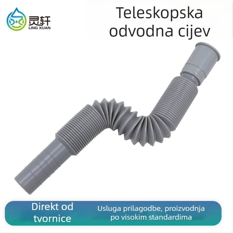 Univerzalni teleskopski plastični odvod za umivaonik s preklopnim pločom; model XSQF-101, materijal PP+PVC, oblik: plastična cijev, prilagođena izrada
