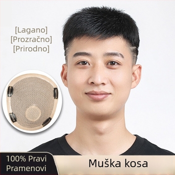 Muška paruka blok za vrh glave, strojno izrađena, ljudska kosa, može se kovrčati ili bojiti, pokriva ćelavost