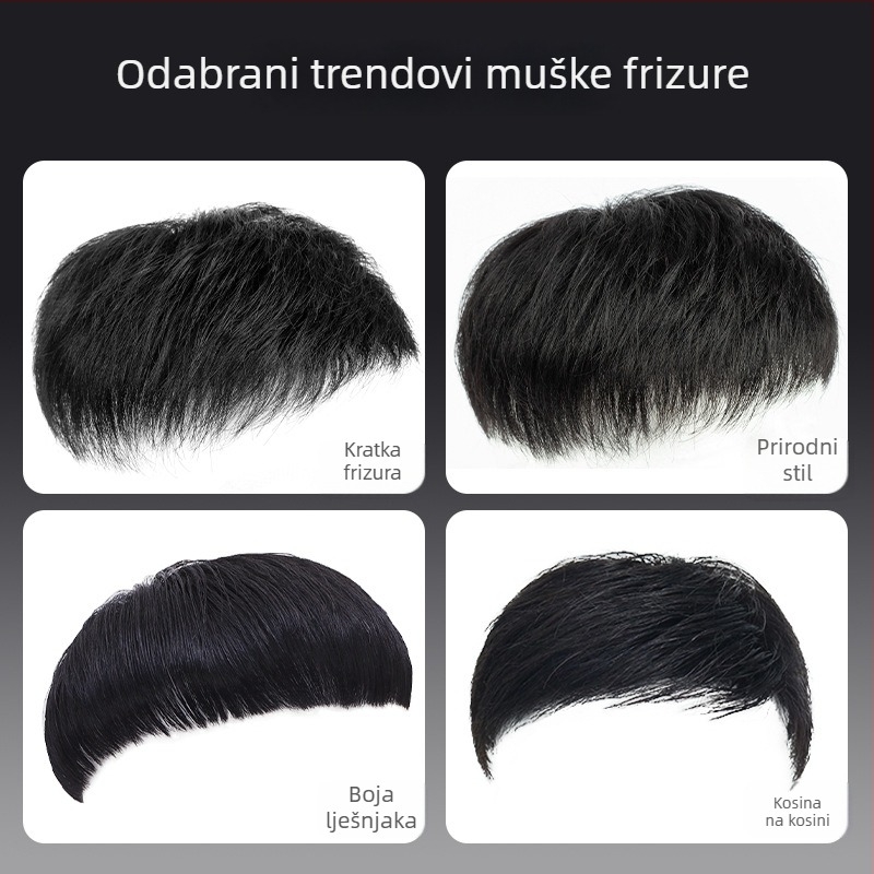 Muška paruka blok za vrh glave, strojno izrađena, ljudska kosa, može se kovrčati ili bojiti, pokriva ćelavost