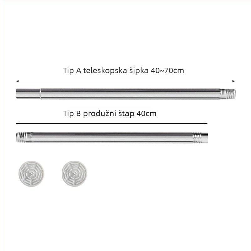 Teleskopna šipka od nehrđajućeg čelika za kupaonicu — bez bušenja, podesiva, za zavjese za tuširanje, vrata i ormar; moderan minimalistički stil