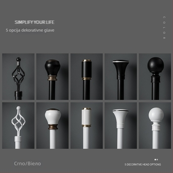 Ekstra debela aluminijska teleskopska zavjesna šipka — montaža bez bušenja, gornja ili bočna, jednostruka ili dvostruka šipka