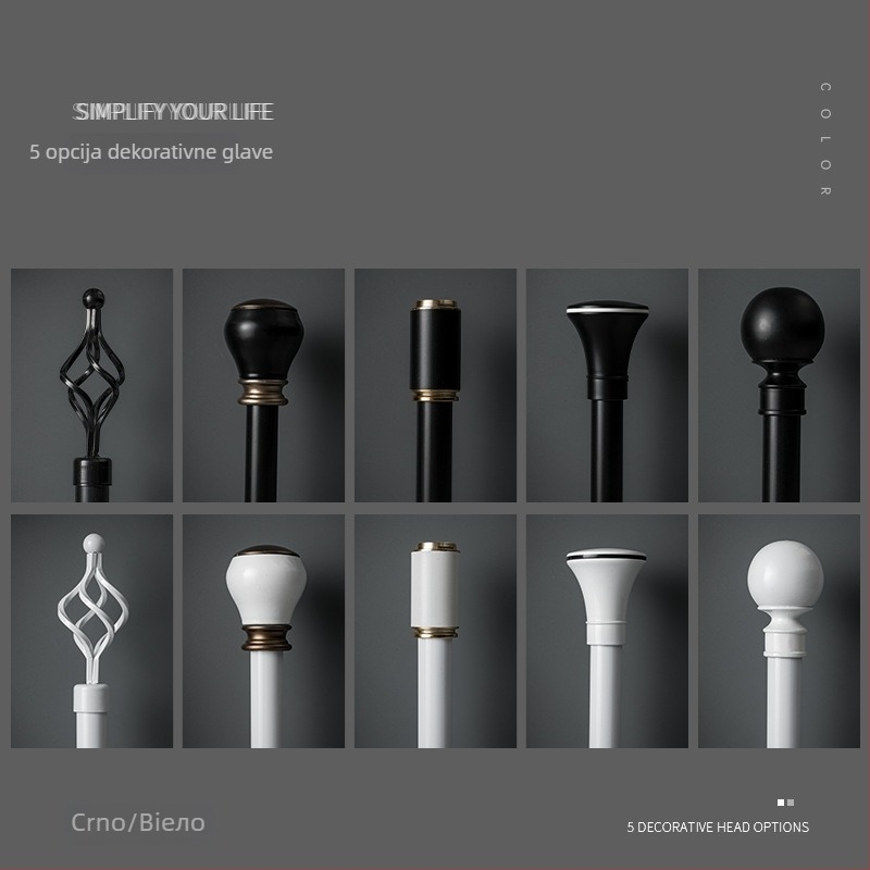 Ekstra debela aluminijska teleskopska zavjesna šipka — montaža bez bušenja, gornja ili bočna, jednostruka ili dvostruka šipka