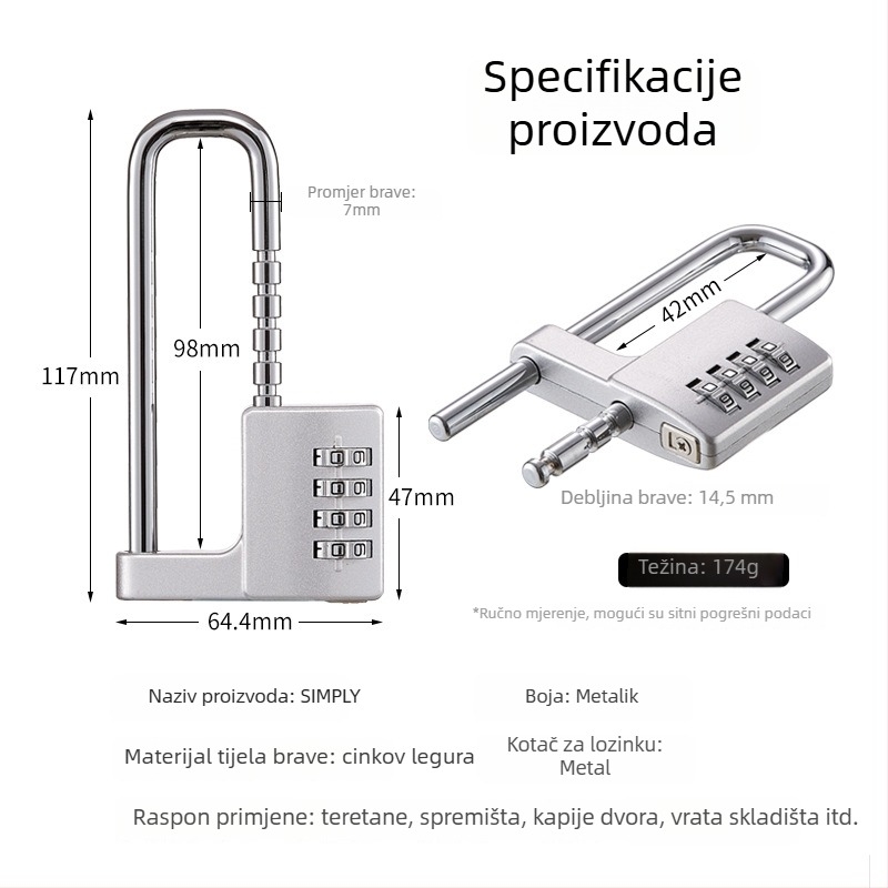 SIMPLY 837 Ručka za ormarić od cinkovog legura, za dokumente i cipele, podesiva duljina zaključavanja, debljina zaključnog štapu 7 mm, razmak štapova 43–98 mm
