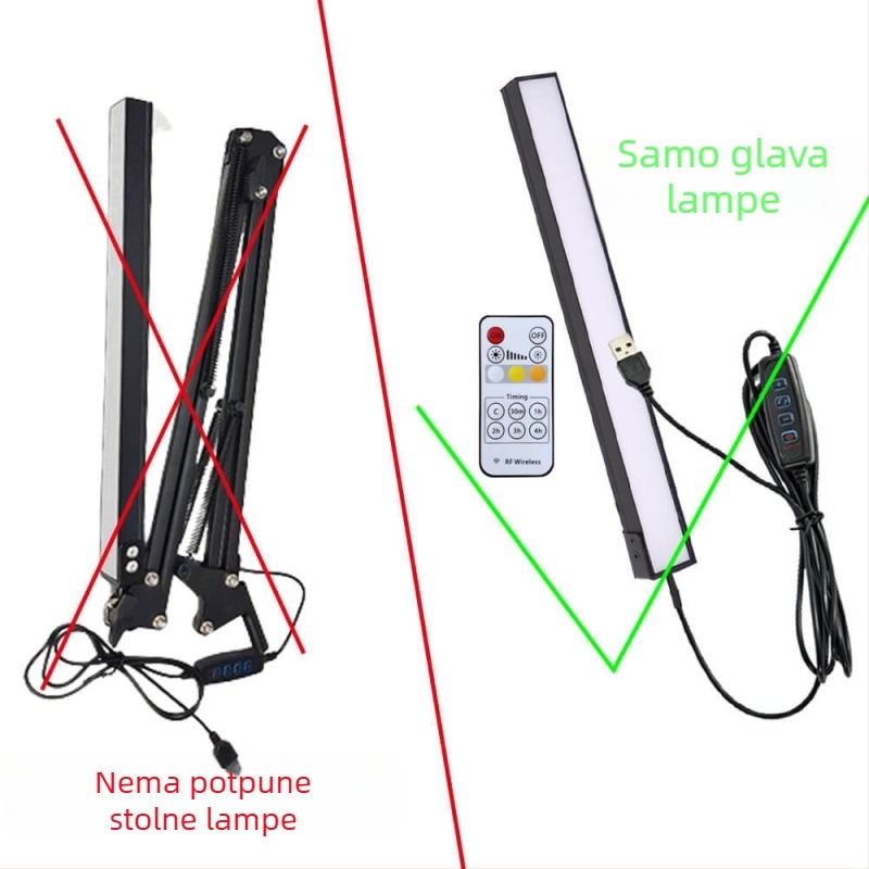 LED stolna lampa s dugim ramenom i sklopnim dizajnom za učenje i dom – zaštita očiju, daljinski upravljač, USB napajanje, metalno sjenilo, CRI ≥90