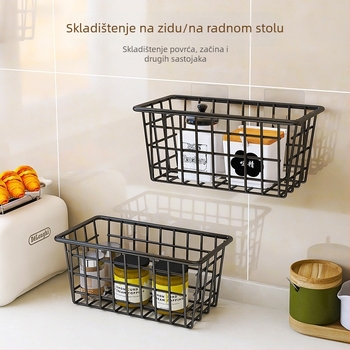 Željezna košara za skladištenje u japanskom stilu – zidna, bez bušenja, za kupaonicu i kuhinju