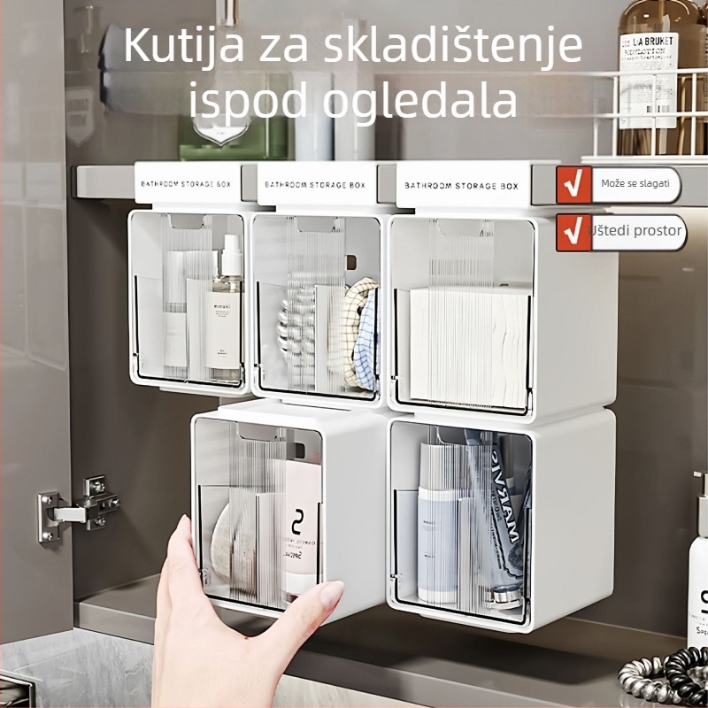 Ogledalni ormar za pohranu, zidni, proziran, od HIPS + PS materijala, kapacitet 18 L