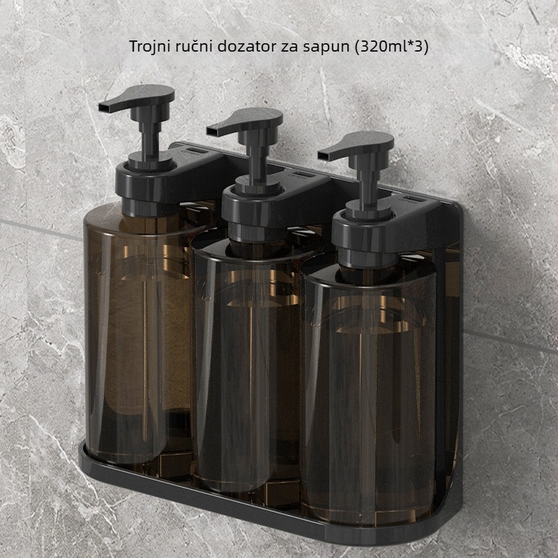 Zidni dozator sapuna za kupaonicu, plastični, monolitno oblikovanje, ručno pritiskanje, moderan stil