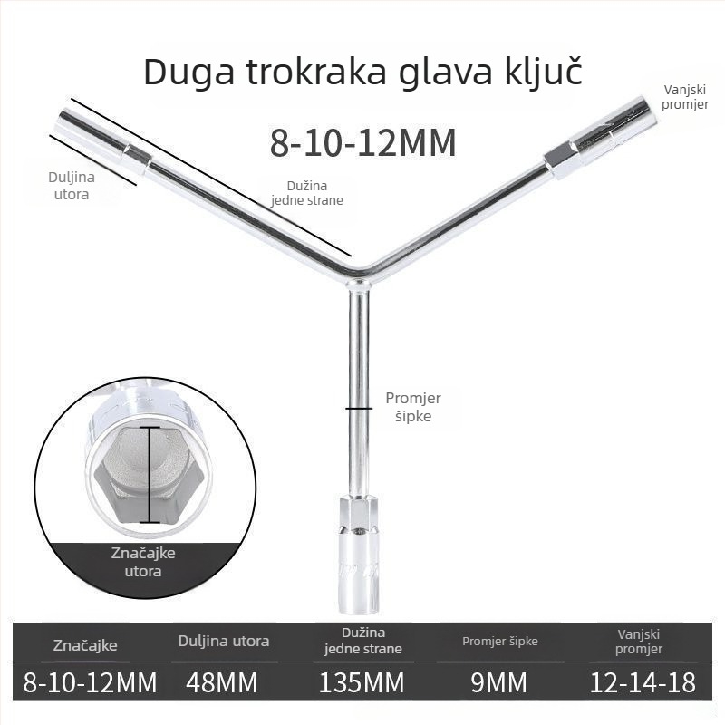 Nastavni ključ sa utičnicom — trokraki i Y-oblik dizajn, alat za popravak guma i motocikla, od visokoučinkovite čelika, marka Powerful Merchant